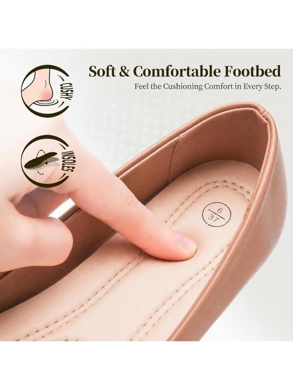 Women's Taupe PU Leather Ballet Flats Slip on Casual Loafers Comfort Dress Shoes - Picture 6 of 7